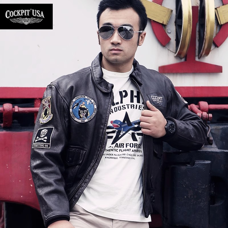 美国原产Cockpit飞行夹克V-59皮衣男机车老式优质山羊皮外套正品