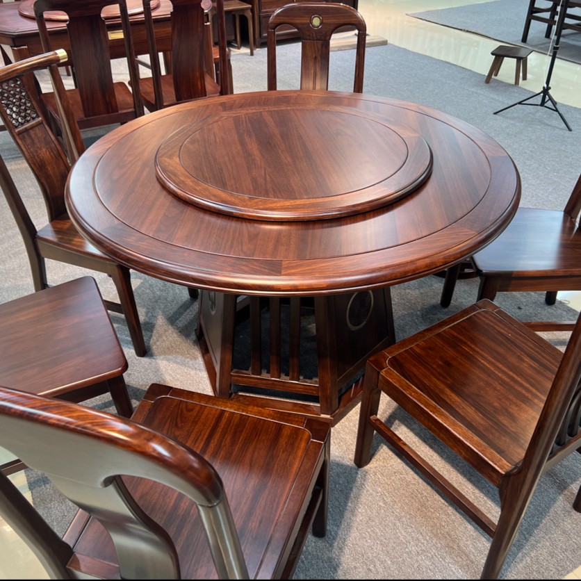 2020乌金木家具新中式风格高端全实木餐桌圆桌1.3米1.5米饭桌家用