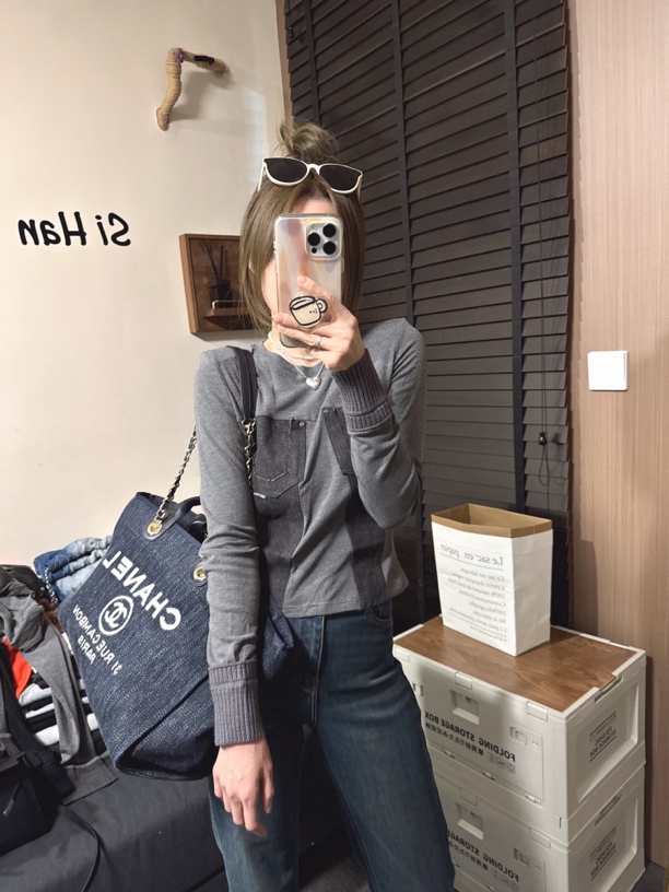 【思含】修身百搭拼接设计感长袖T恤