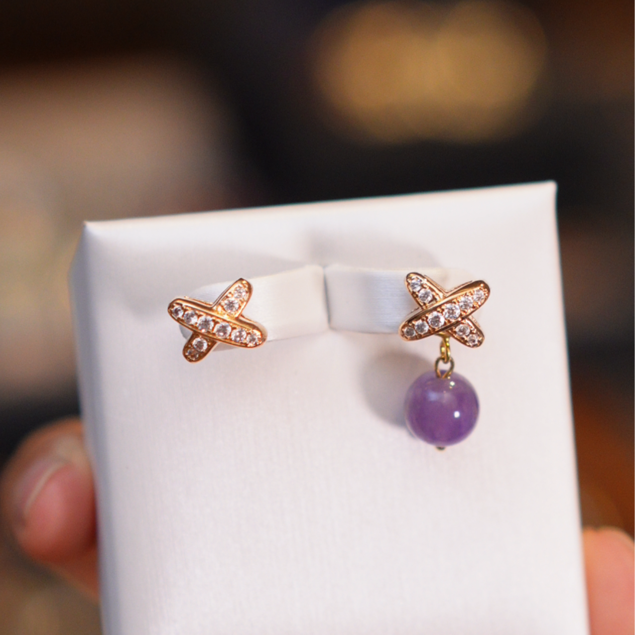 水晶小交叉耳钉HTZ0126