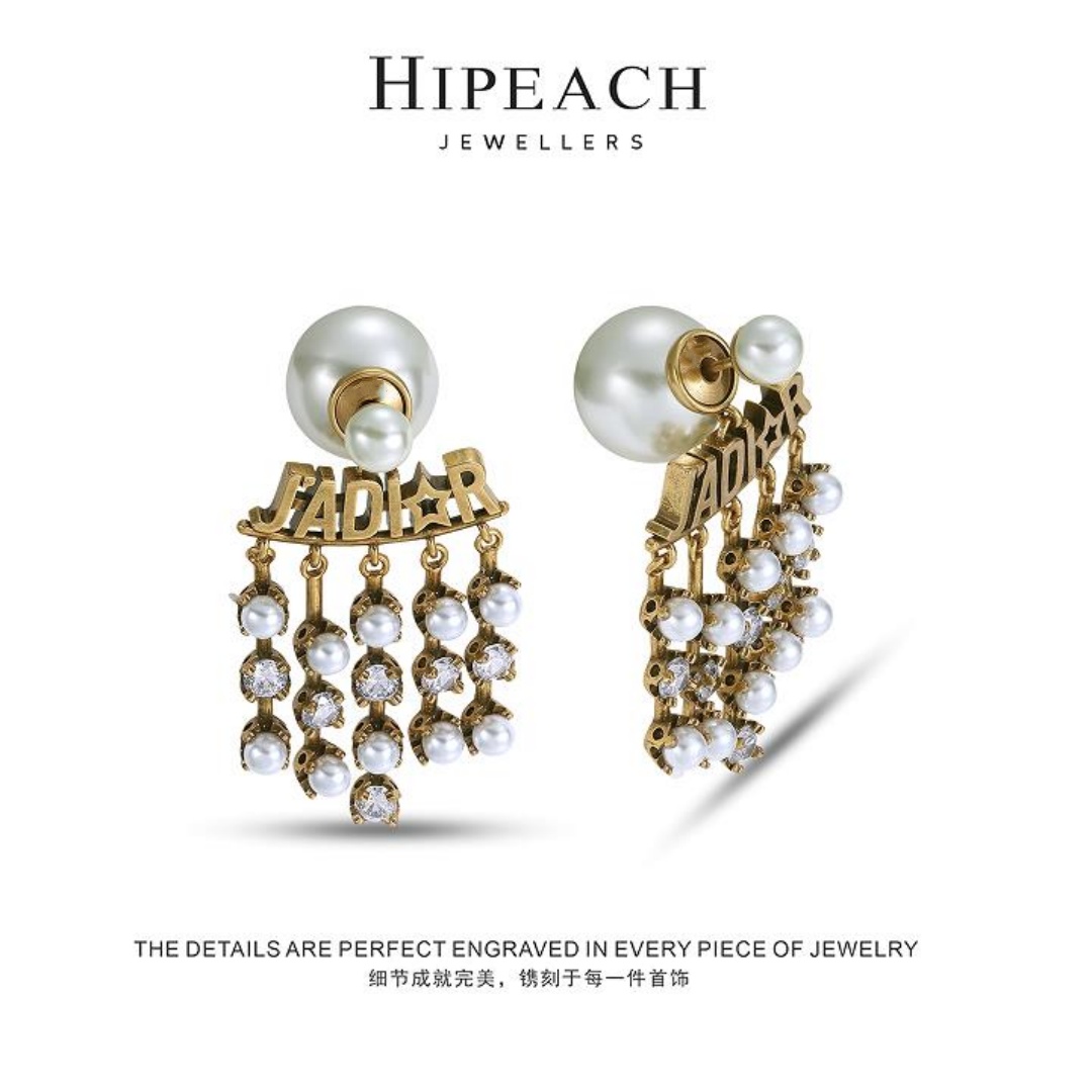 铜合金仿珍珠耳饰 瀑布流苏珠珠耳钉HTW0074