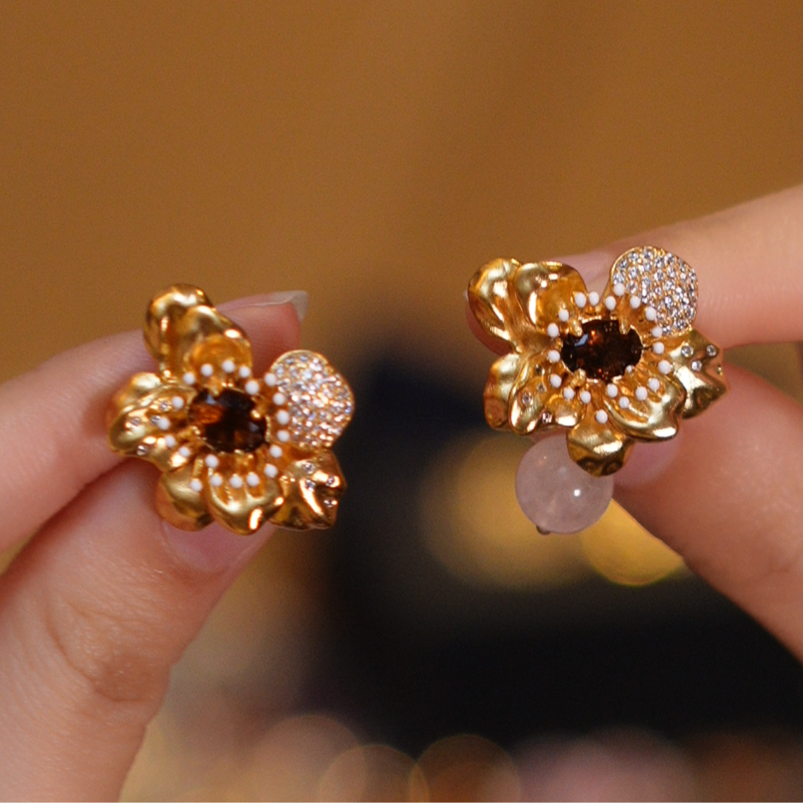 水晶田园野花耳钉HTJF0042