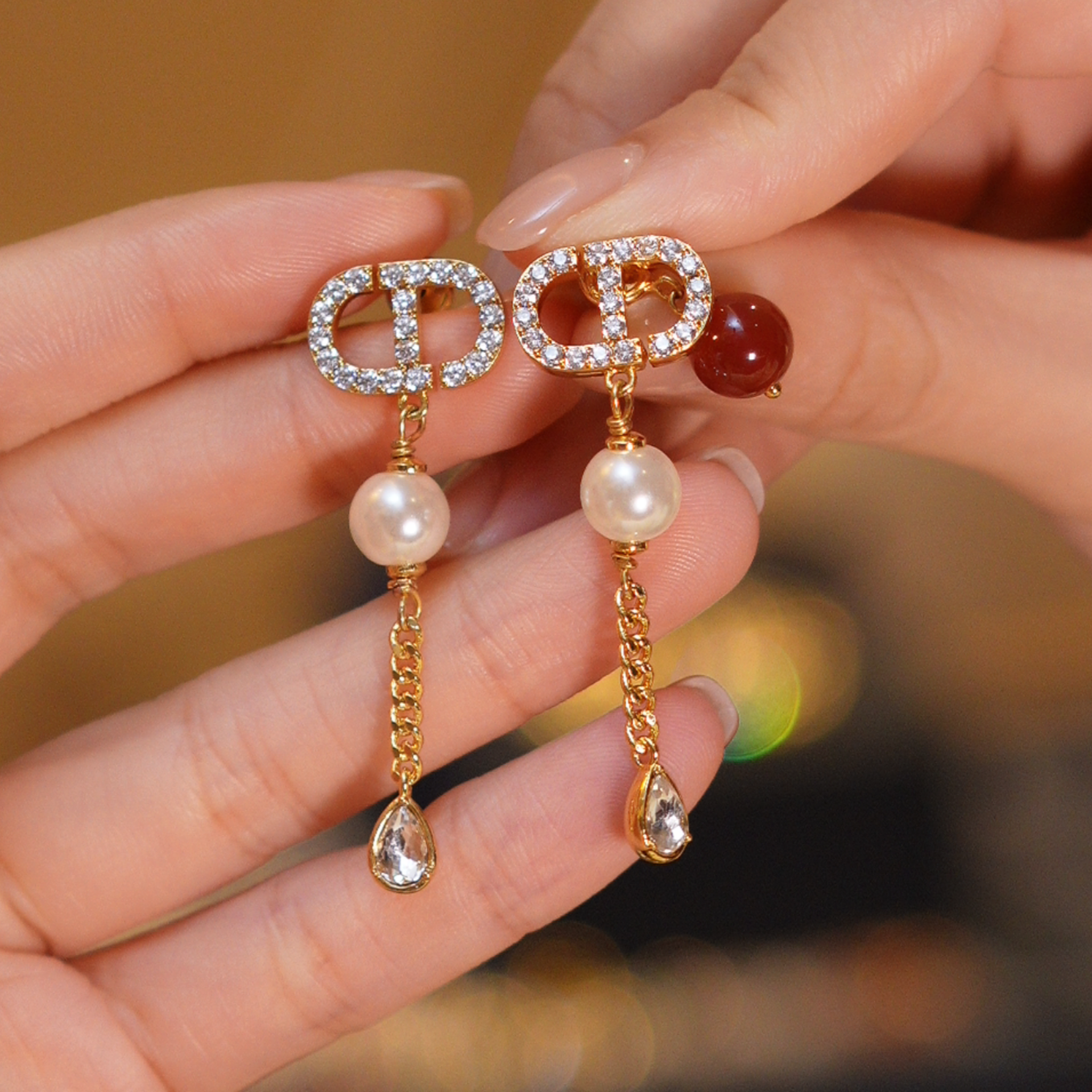 玛瑙流苏水滴耳钉HTBL0227