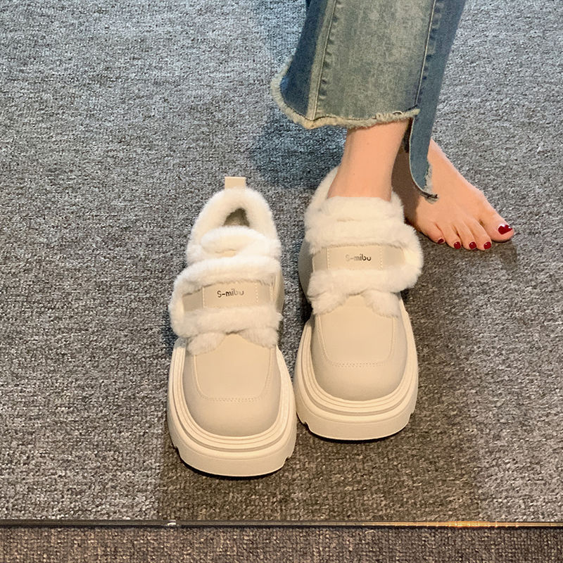 厚底单鞋女2023年冬季新款加绒保暖百搭复古粗跟洋气小皮鞋秋冬