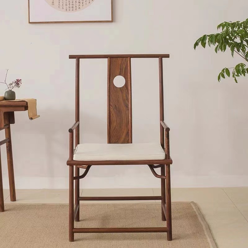 实木茶椅中式椅子靠背椅餐椅榆木官帽椅禅意圈椅太师椅扶手椅特价