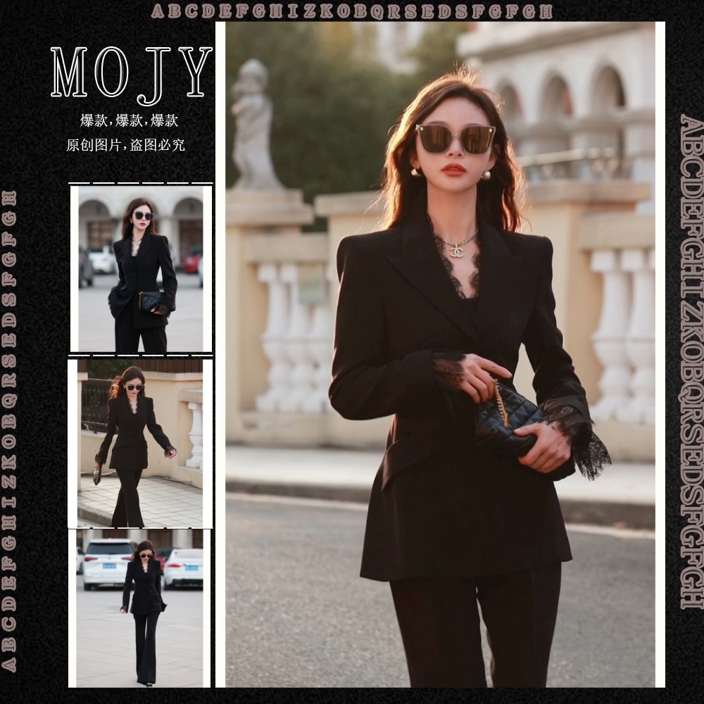 春秋款轻奢高定西装外套职业女装套装气质修身显瘦微喇裤子两新款