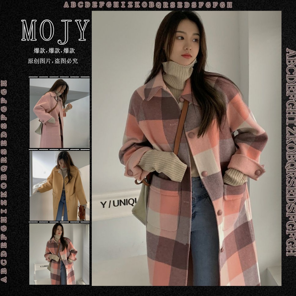 2023年秋冬新款双面毛呢大衣女中长款过膝韩版宽松毛呢子加厚外套