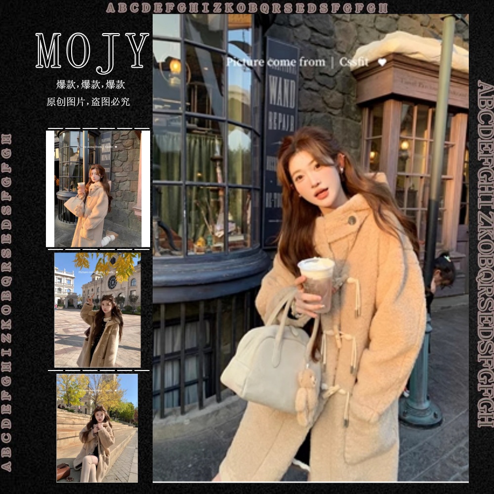 迟伞伞 23/fw 英式焦糖巴斯新 美拉德羊羔绒牛角扣oversized外套