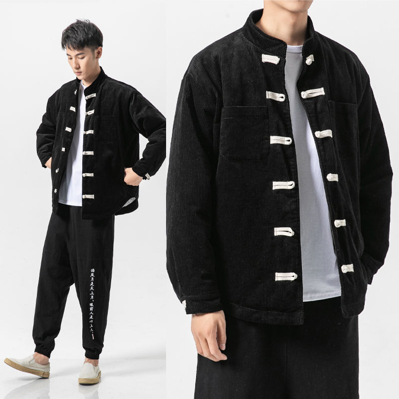 冬装中国风男装秋冬季棉衣芯绒棉服胖子大码中式盘扣唐装棉袄上衣