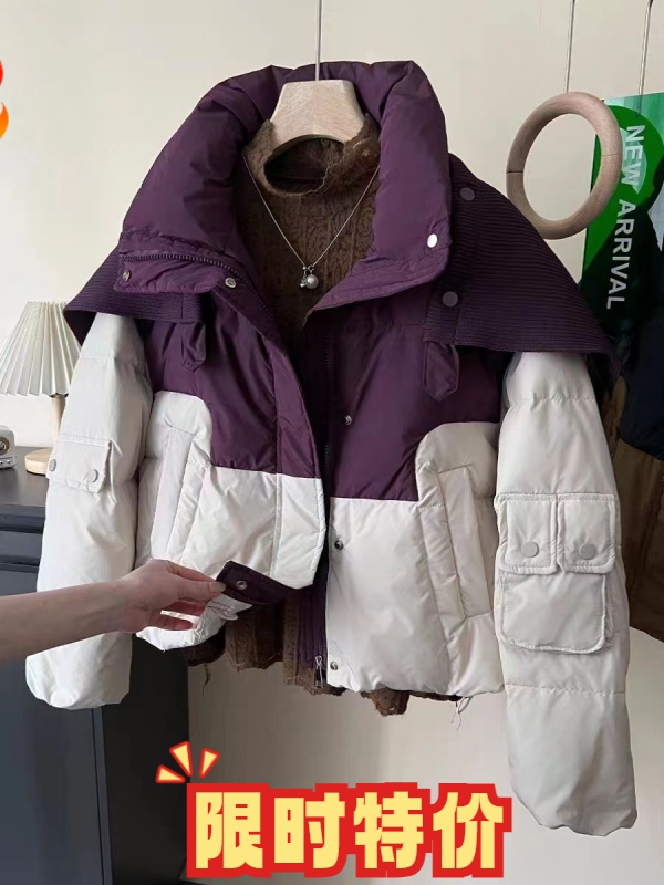 波斯橙优质白鸭绒羽绒服女2023冬季保暖宽松连帽长袖口袋针织加厚