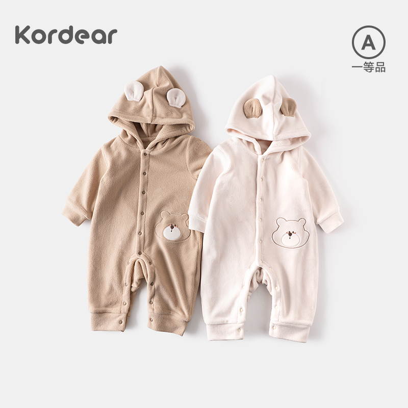 考拉蒂尔婴儿连体衣奥利绒秋冬宝宝连帽抓绒保暖户外婴幼儿衣服