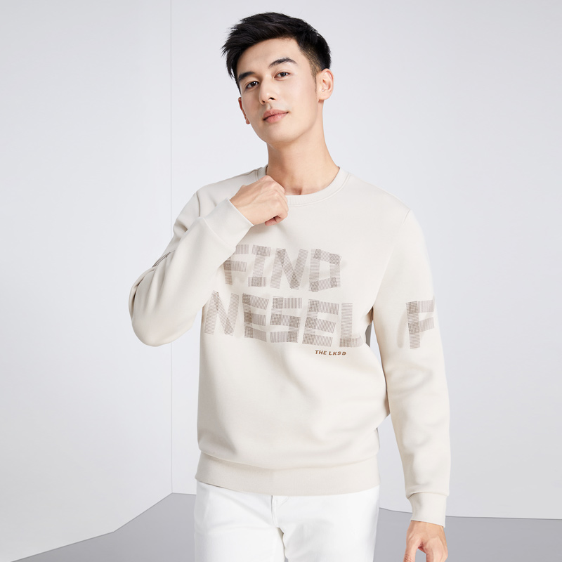 莱克斯顿秋男士秋冬圆领卫衣长袖字母印花防螨套头卫衣4033030212
