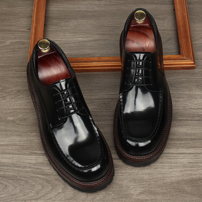 新款时尚百搭男士商务正装皮鞋圆头厚底增高系带男鞋轻便舒适男鞋