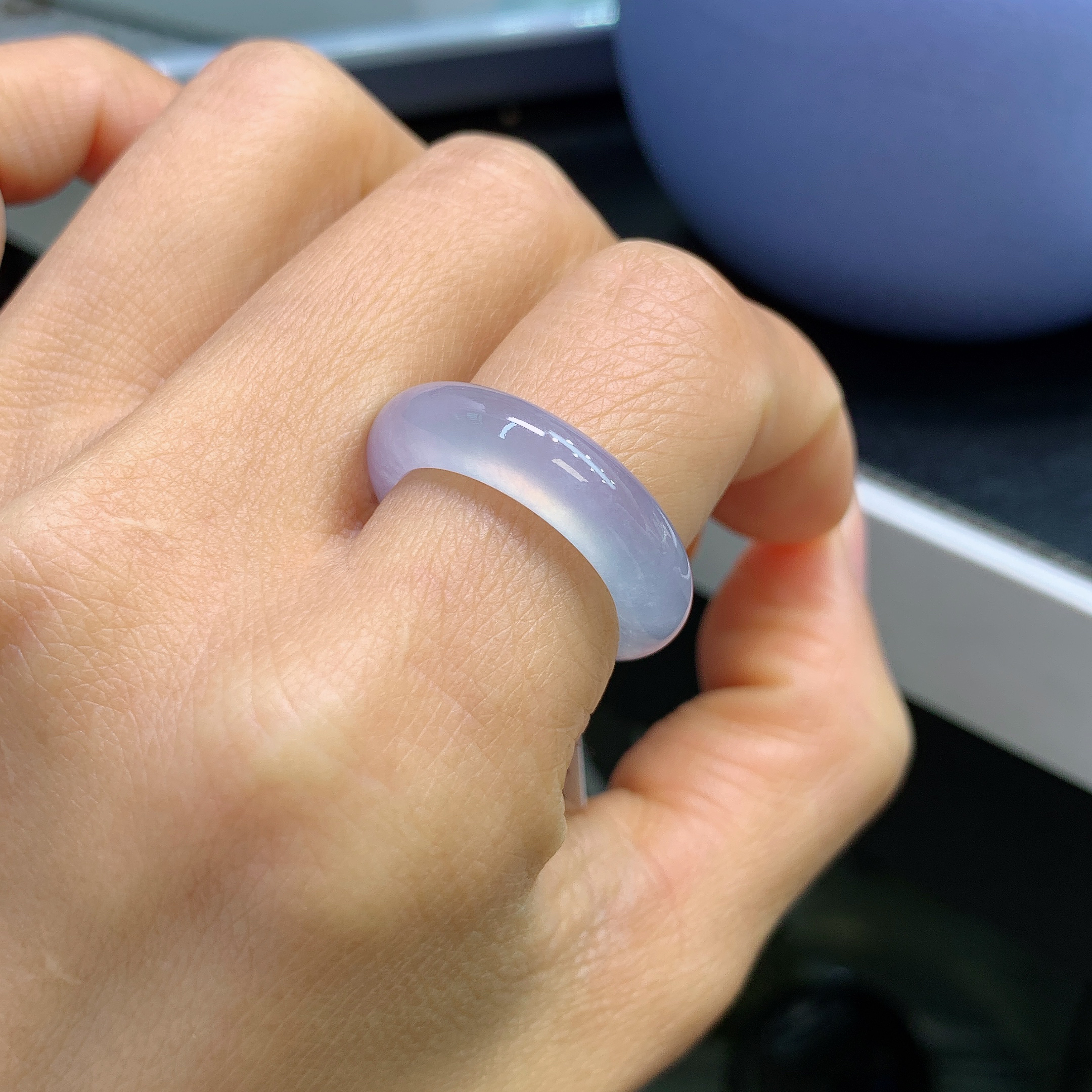 14-15圈口缅甸天然翡翠A货高冰紫罗兰戒指A727#