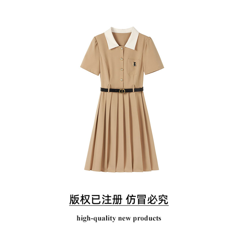 【暮光倾城】减龄压褶连衣裙大码女装夏季新款胖妹妹撞色裙子A26