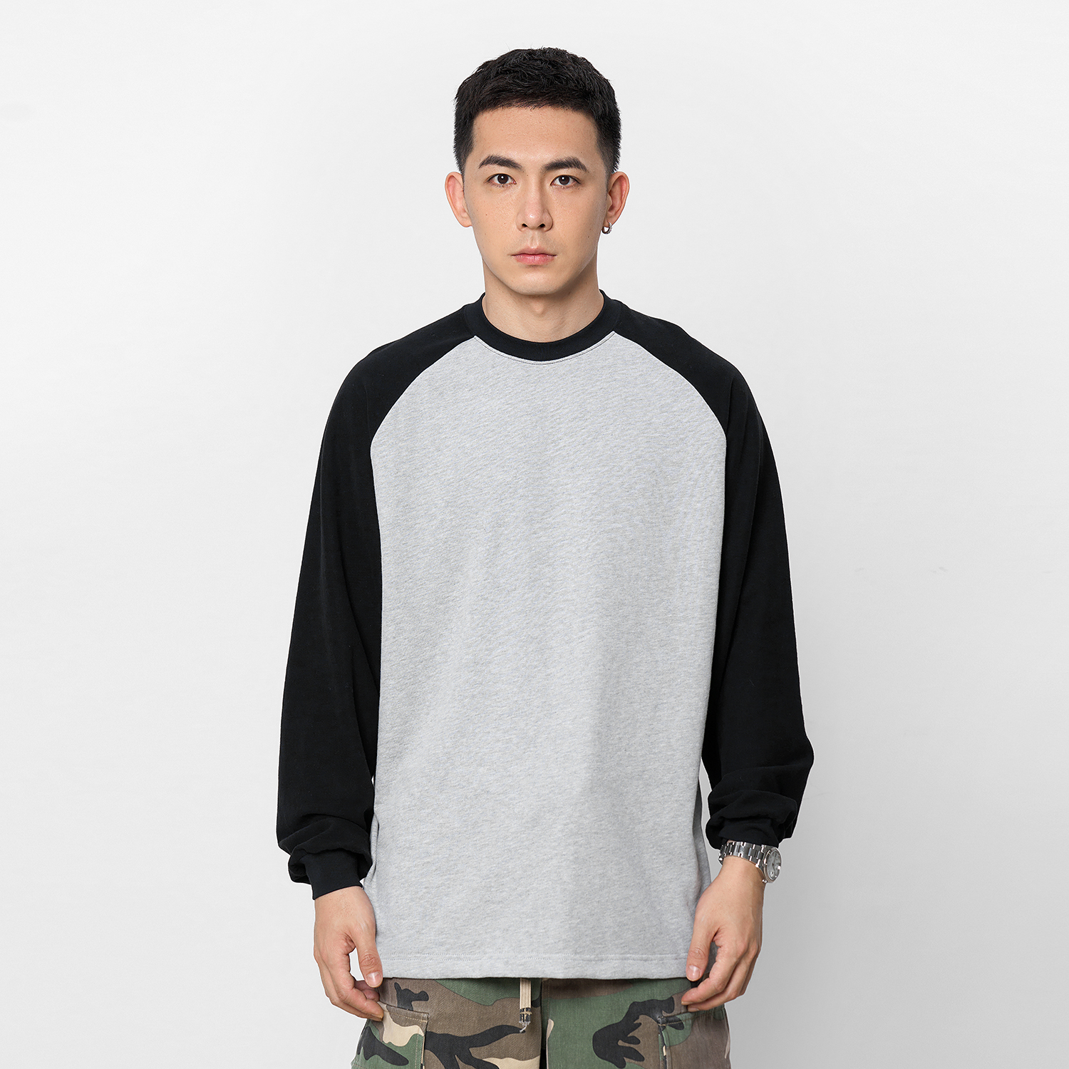 TOPTIER BRO 23SS 320g舒适磨毛质感插肩长袖T恤男背后圆弧形设计