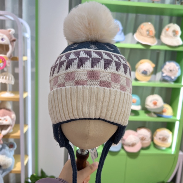 正品嘟嘟啦3495提花小树护耳帽