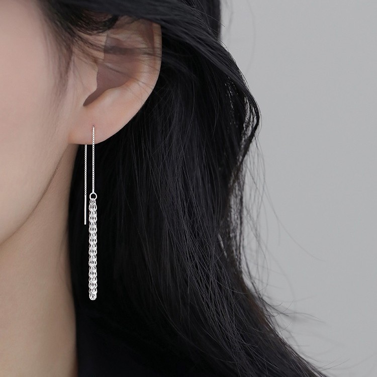 925银耳饰 s925纯银凤尾羽毛长款耳线小众网红流苏优雅气质耳饰