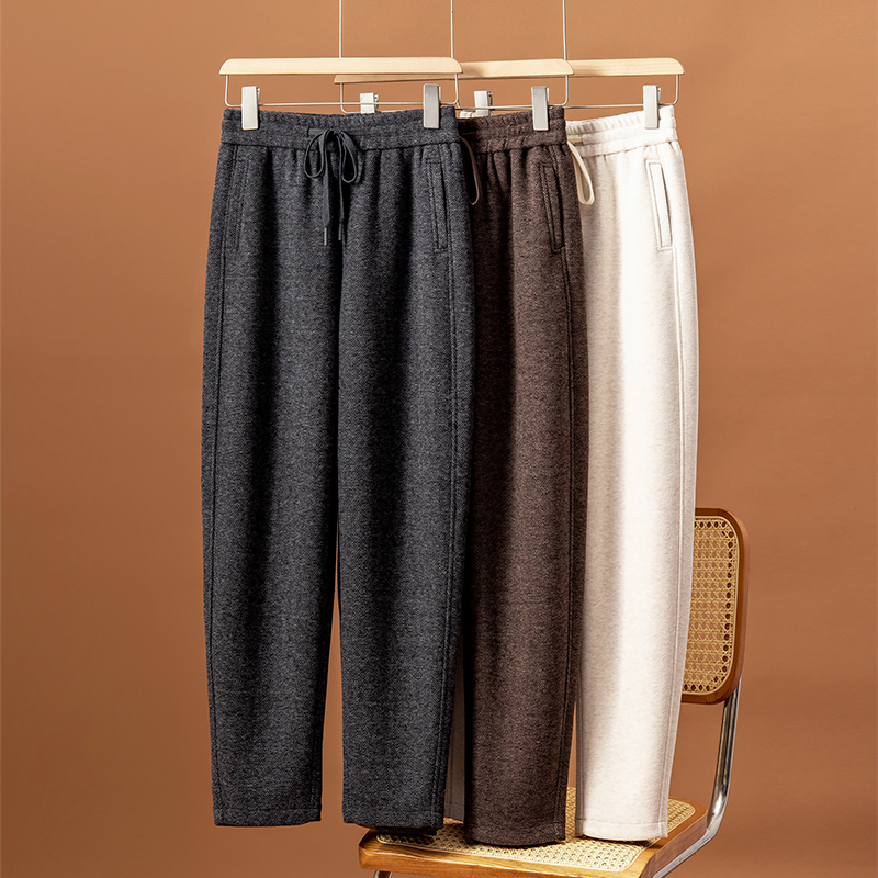 软毛呢茧型老爹裤子女秋冬宽松显瘦直筒奶奶裤哈伦裤松紧腰镰刀裤