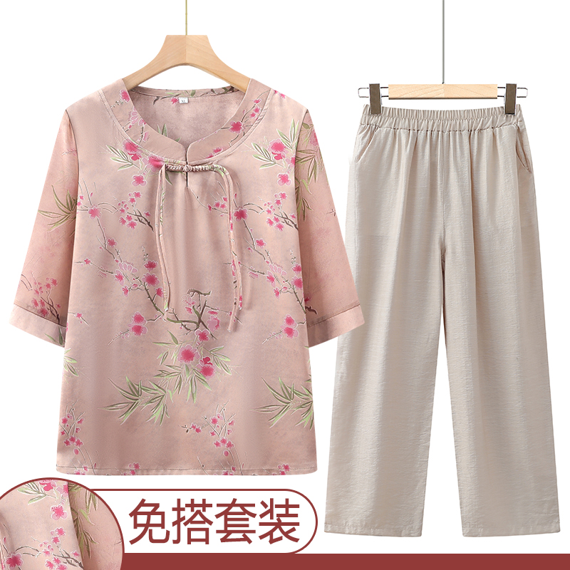 妈妈夏装短袖t恤阔太太新中式衬衫中老年夏季女装时尚婆婆上衣