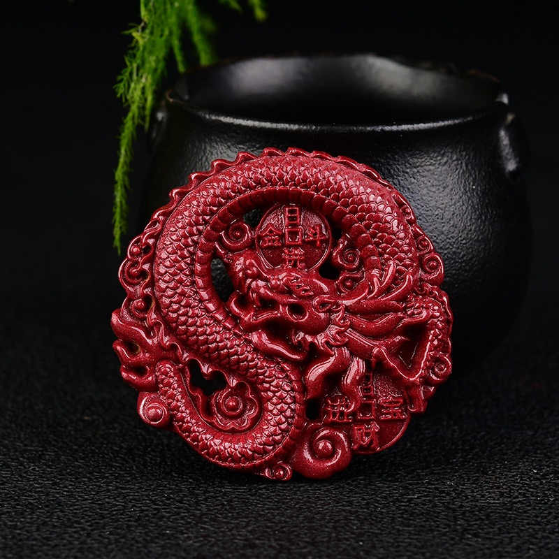 含辰砂工艺品高含量朱砂龙牌吊坠