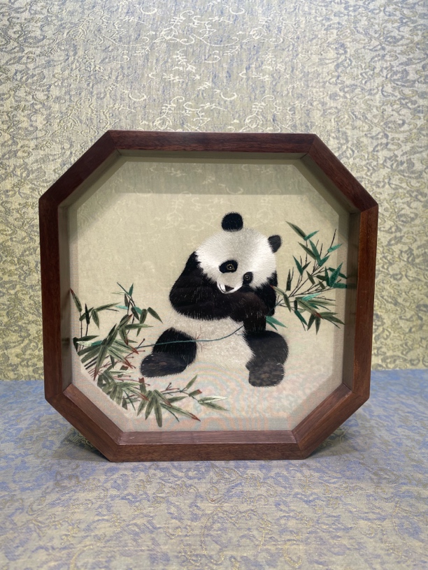 苏绣新款双面绣摆件竹子熊猫21厘米左右
