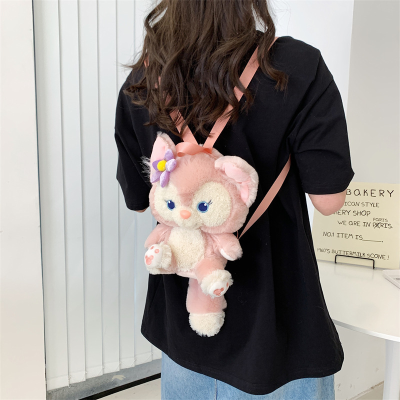 毛绒双肩包女 2022新款日韩甜美少女背包卡通可爱玲娜贝儿公仔包