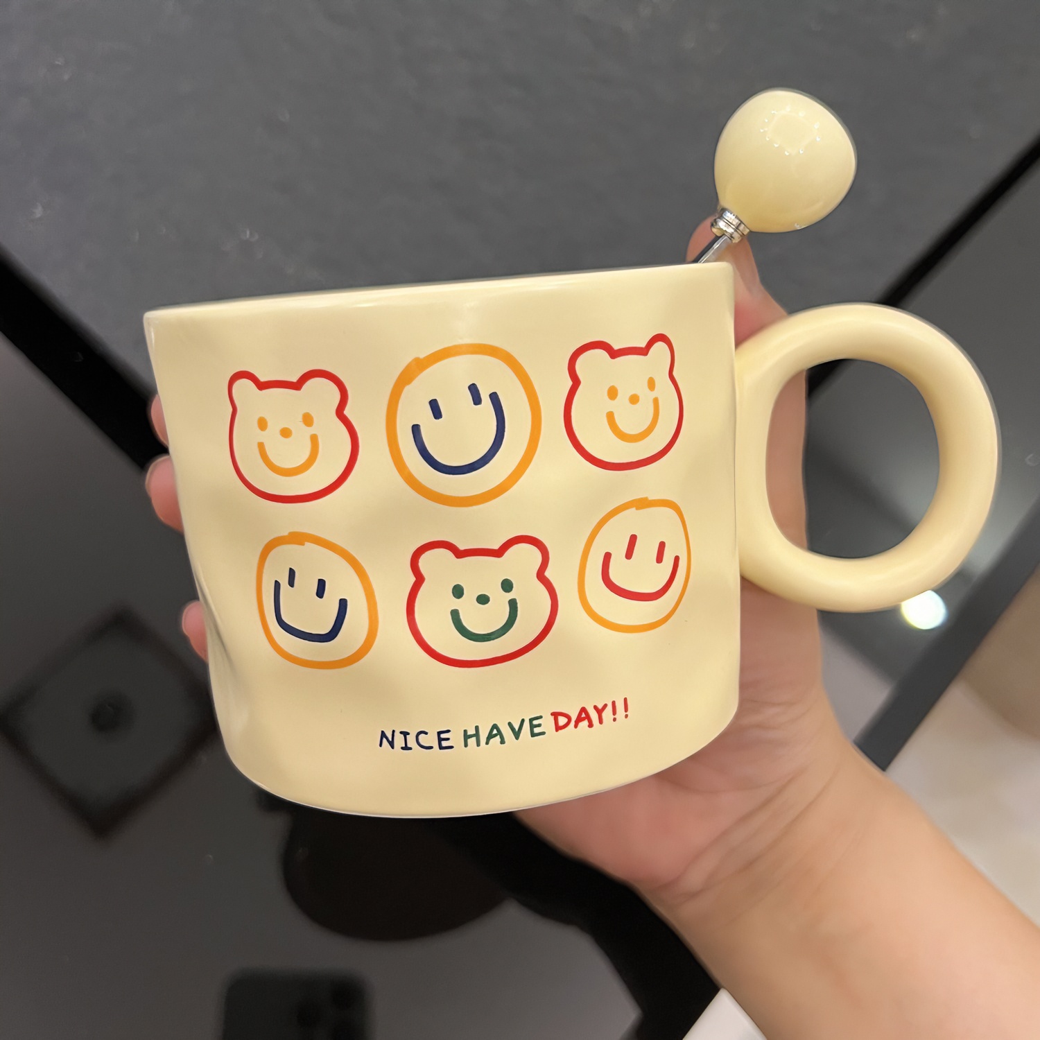 陶瓷水杯家用ins马克杯带勺办公室咖啡杯高颜值情侣喝水牛奶杯子