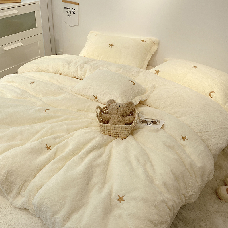 绒被A类母婴级加厚泰迪绒四件套少女心刺绣软绵绵加绒床上用品