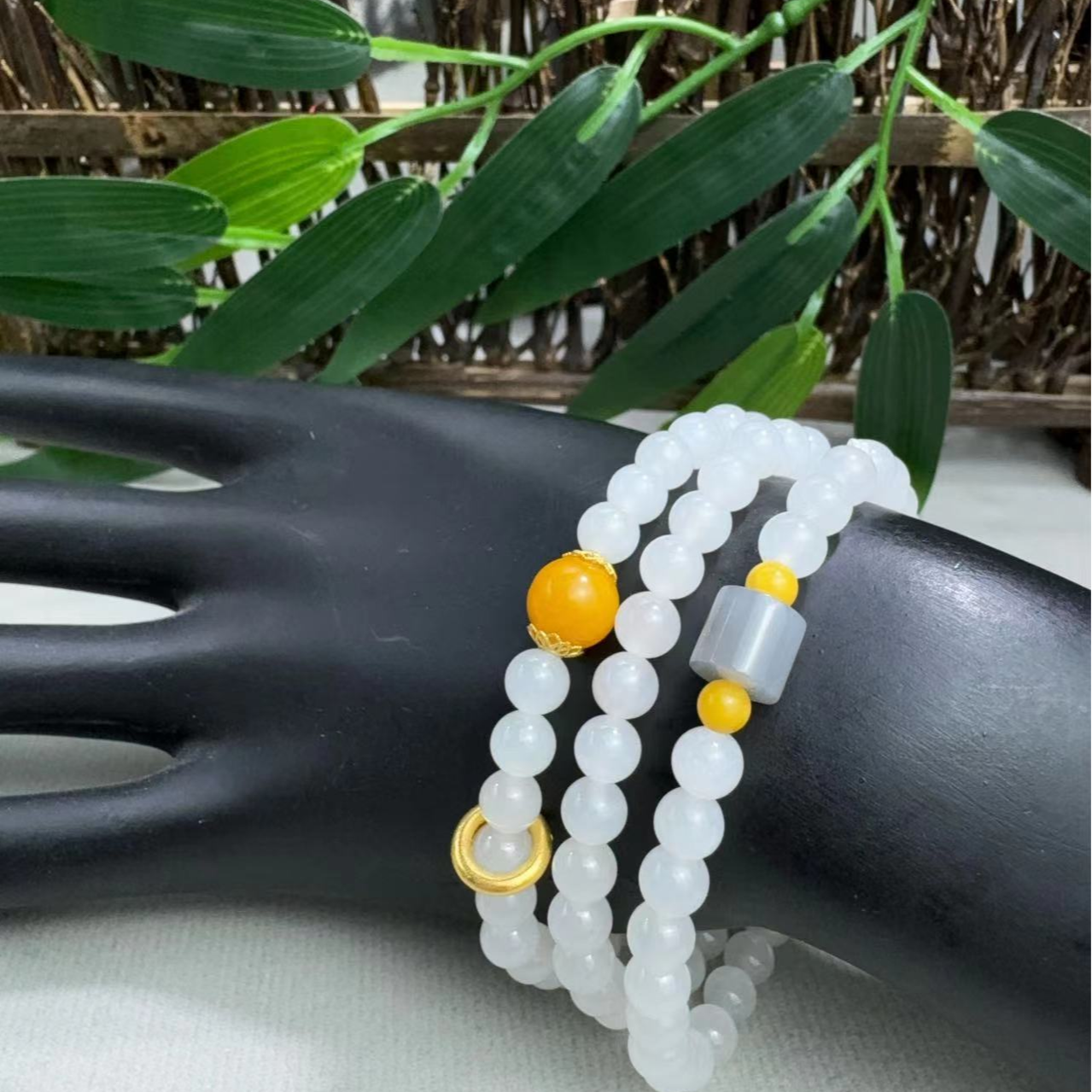 Gloire/古名[睿泽鉴宝】18K和田玉搭蜜蜡圆珠项链（多用款） GS5289