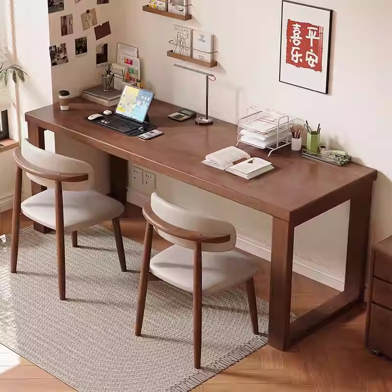 实木70宽双人书桌卧室电脑桌家用长条桌客厅大板桌书房两人工作台