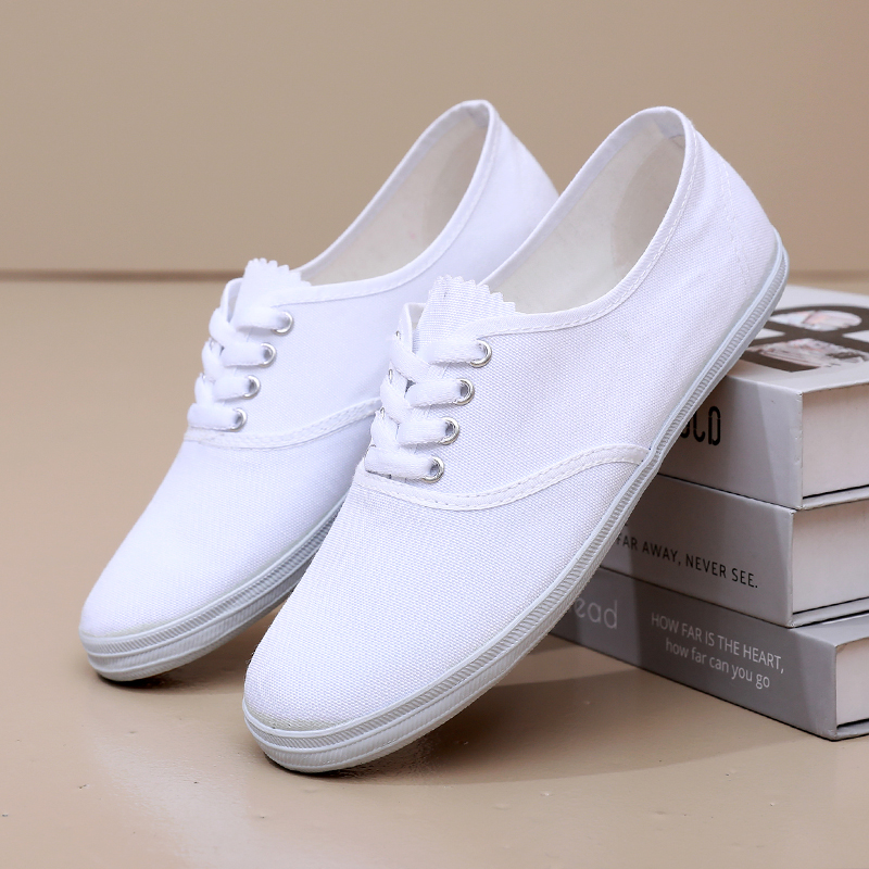 白网鞋帆布鞋白球鞋系带小白鞋舞蹈鞋表演鞋男女武术鞋白色运动鞋