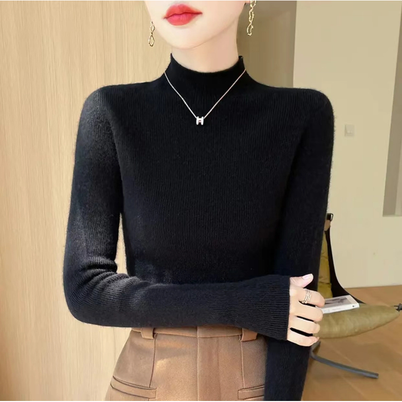 半高领针织衫女秋冬洋气打底衫2024年新款纯色内搭上衣百搭显瘦