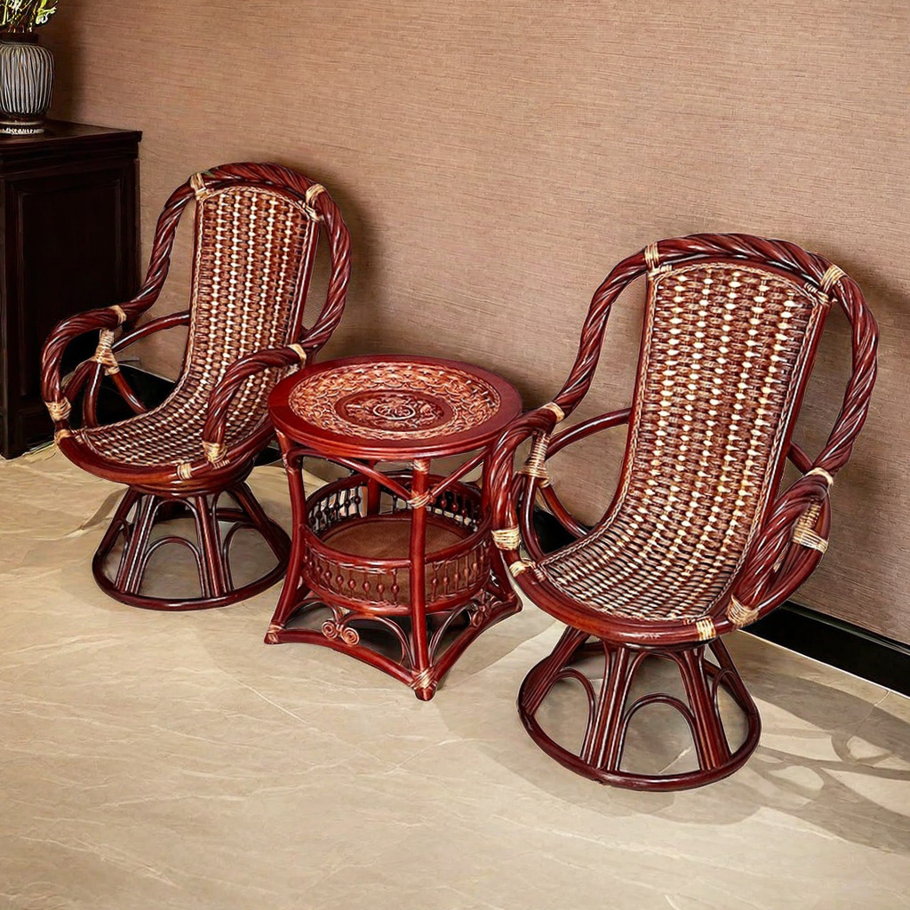 可旋转藤椅三件套阳台桌椅茶几组合高端滕编家用天然高背扭藤转椅