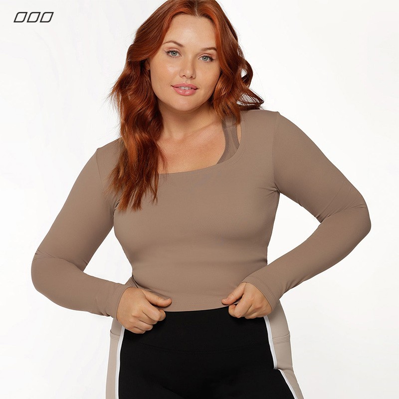 【日】LornaJane短款修身显瘦Active露背方领长袖运动瑜伽上衣女LJ