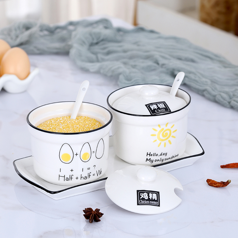 [直播]陶瓷厨房调料罐套装家用商用耐高温辣椒油罐带盖250ml