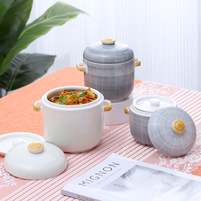 [直播]550ml双耳双盖陶瓷隔水炖盅燕窝补品蒸蛋盅釉下彩3-4人用量