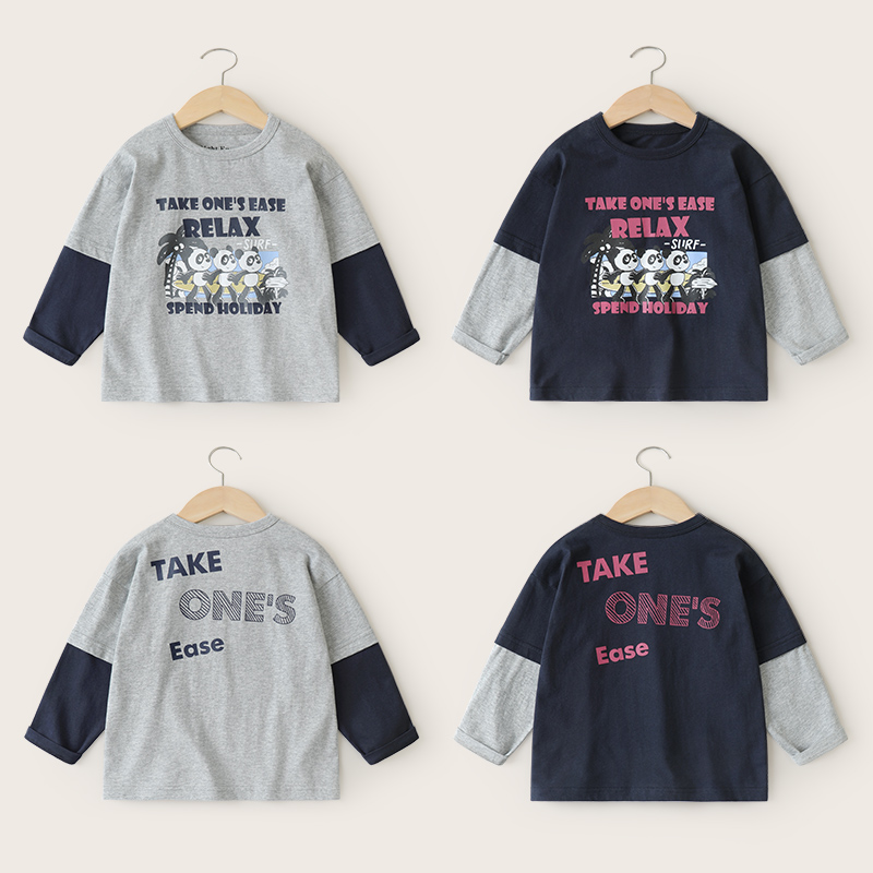 【2025秋款上新】男童假两件长袖T恤春秋款童装儿童打底上衣U14978