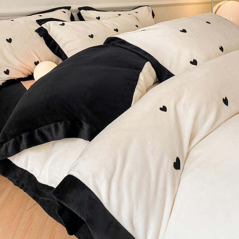 南通A类简约牛奶绒四件套冬季双面加厚珊瑚绒少女心被套床单床上