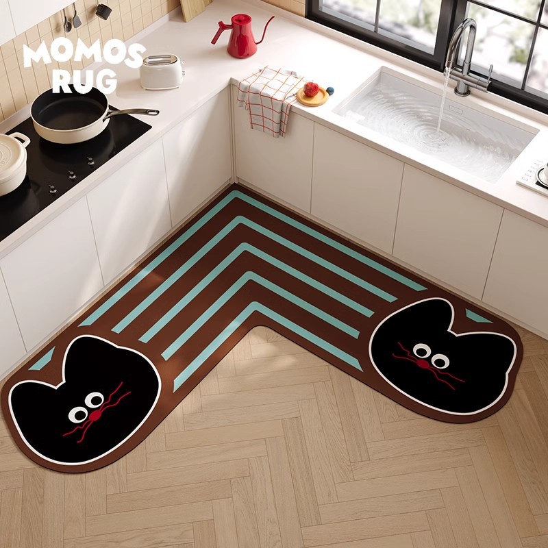 复古小象L型厨房专用拐角地垫硅藻泥防滑吸水速干地垫易打理高级