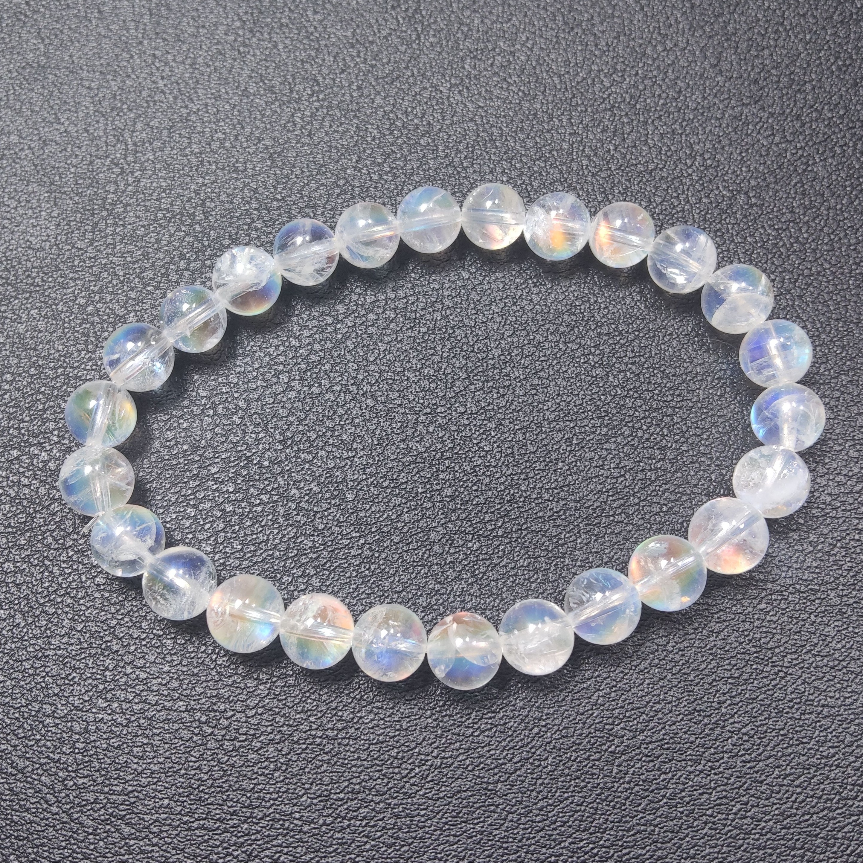 马岛月光石手链粉紫彩虹光幻彩圆珠手串女款7mm