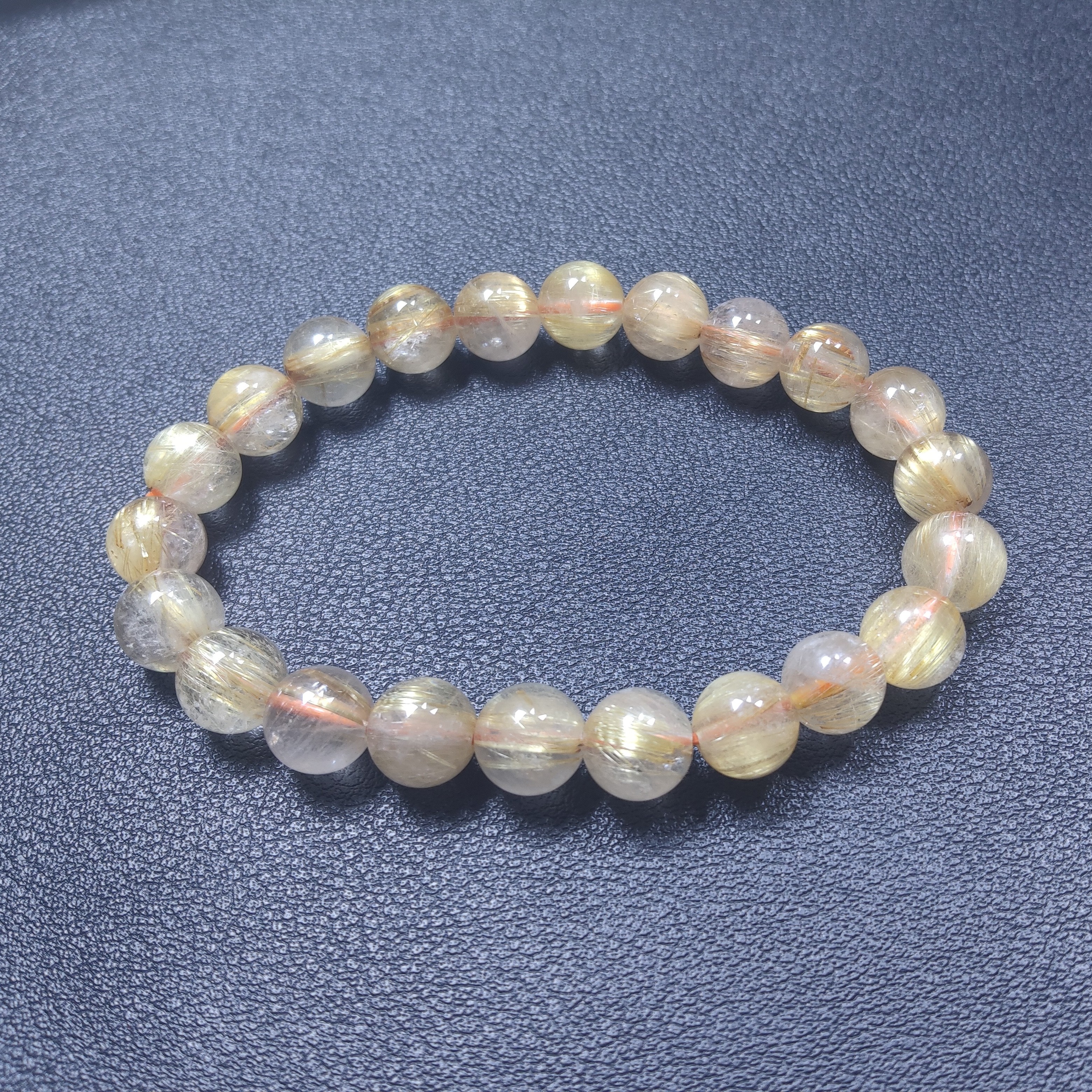 金发晶水晶手串黄发晶钛晶发丝手工素圈手链9-10mm