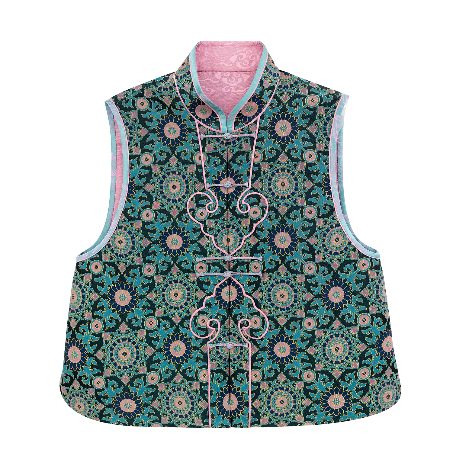 蚁人创意 上久楷大小团花纹花卉锦四重纬宋锦-马甲A136