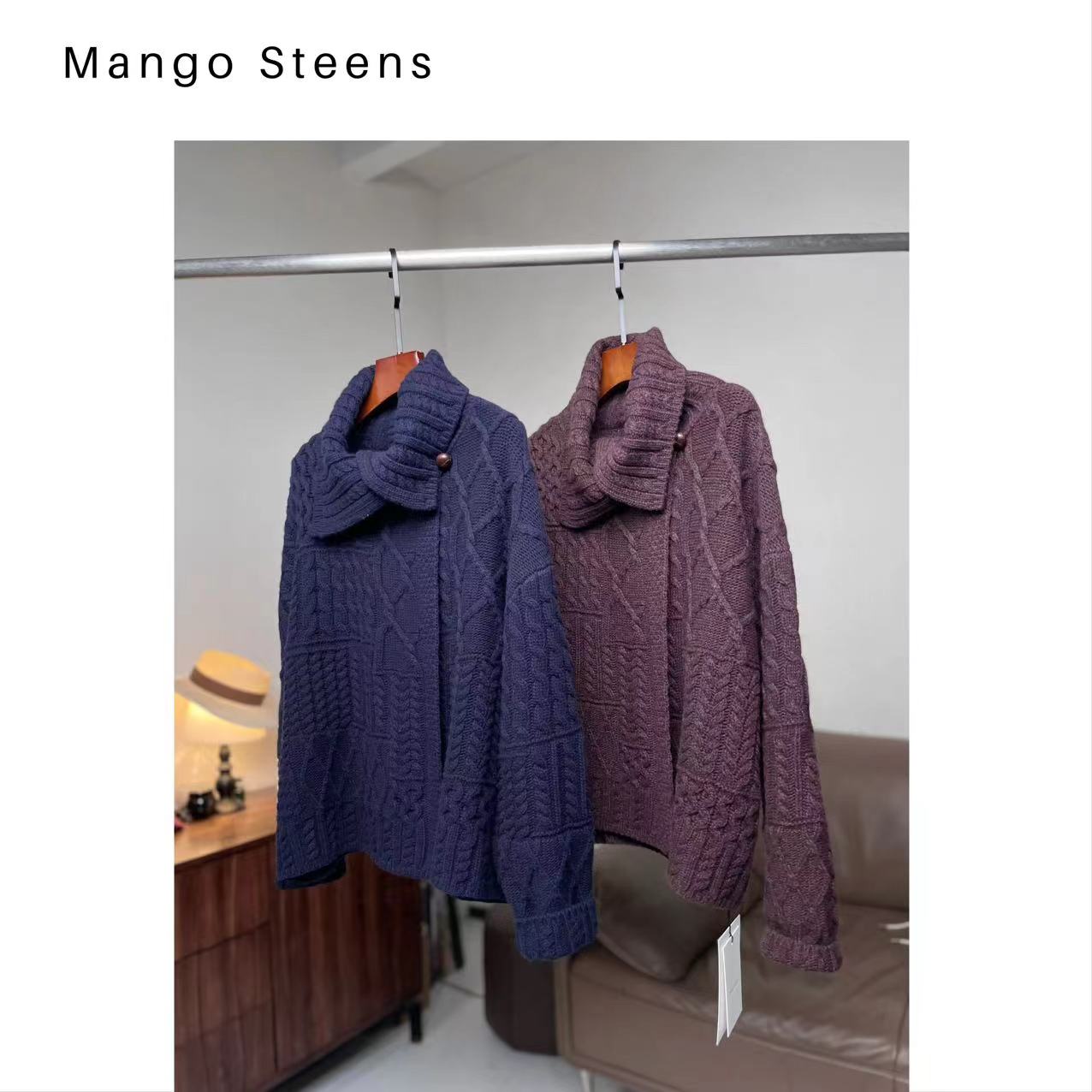 MANGO steen‘s丨LP复古扭花针织廓形毛衣开衫外套I4452