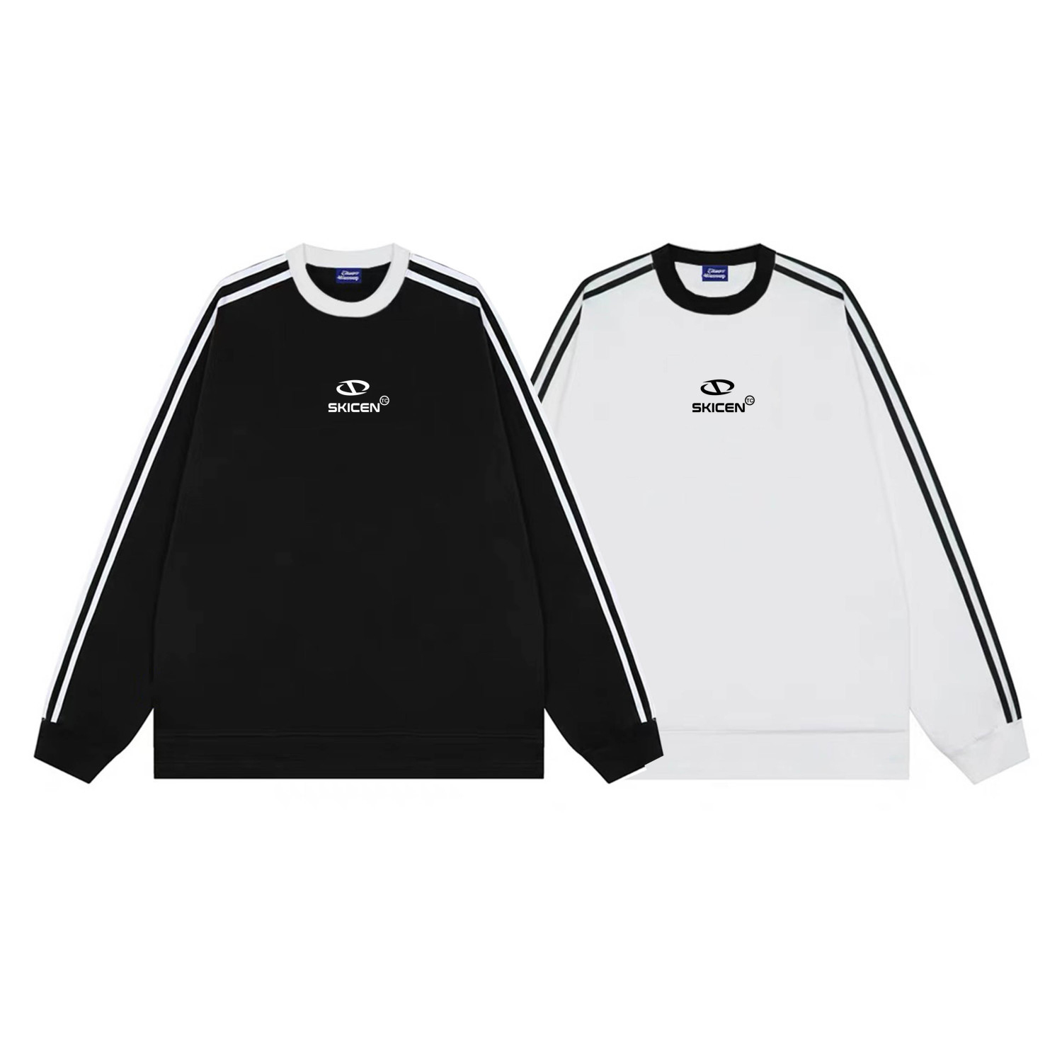 FOPJ重磅450克银狐绒运动三杠圆领无帽卫衣春秋美式复古潮牌上衣