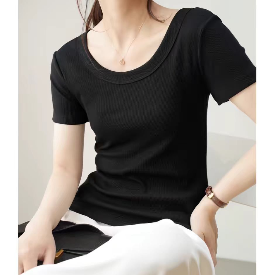 新品优可丝打底衫休闲百搭韩版舒适亲肤女款短袖高弹修身女士T恤