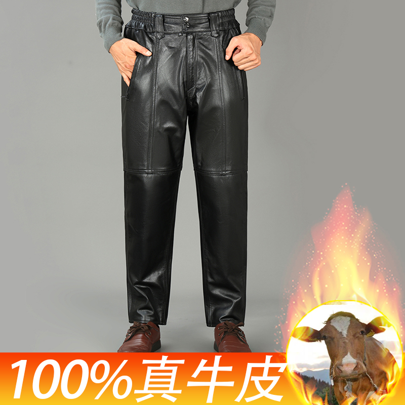 头层牛皮皮裤男士真皮皮裤男马裤机车摩托车户外骑行秋冬挡风防水