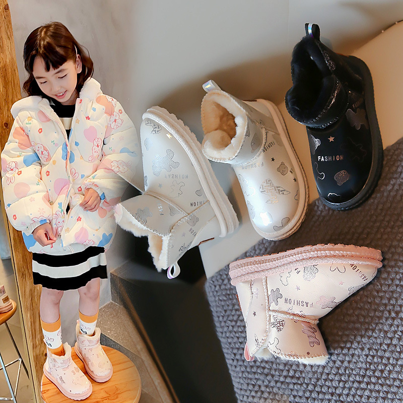 回力瑞儿童雪地靴女童鞋子2023新款秋冬季男童短靴子加绒加厚棉靴