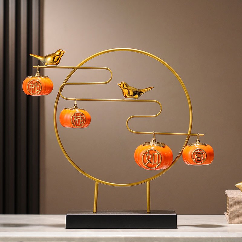 如意柿子摆件新中式工艺品客厅搬家礼物装饰品创意乔迁新居礼品