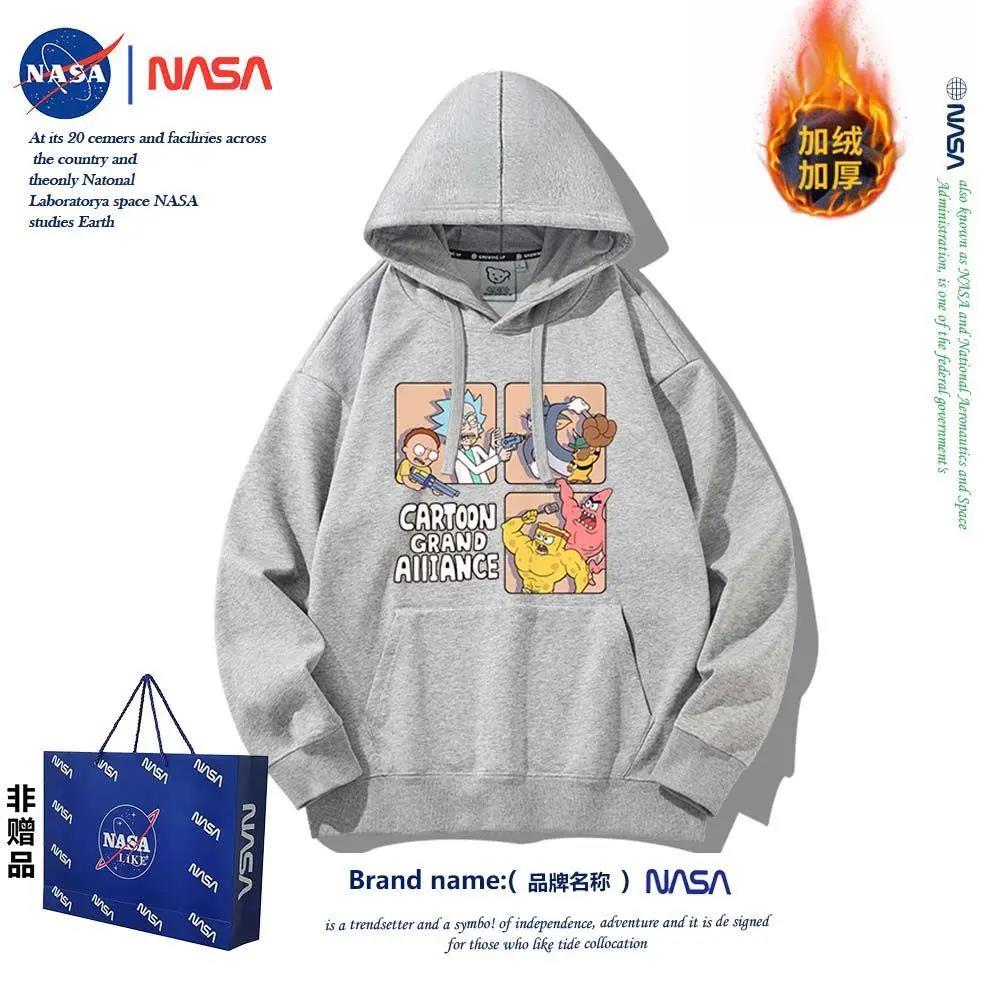 NASA联名海绵宝宝猫和老鼠卡通印花女生冬季百搭加绒连帽卫衣ins
